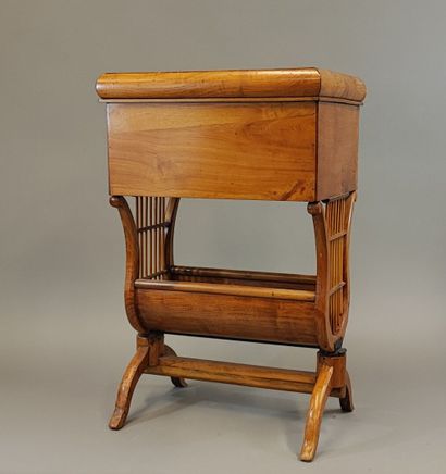 Light wood bowl table, lyre base. Charles...