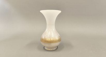 White opaline baluster vase with gilded fillets....