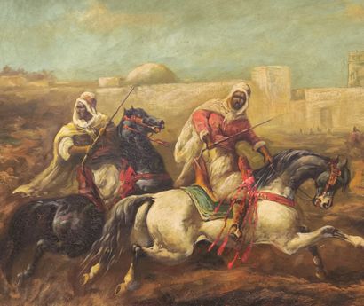 R. WILSON (Orientalist school). Horse Race
Oil...