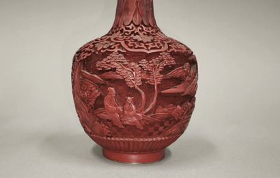 CHINA, 20th century. Pair of cinnabar lacquer...