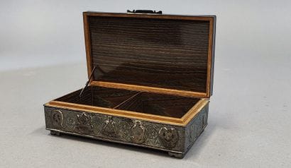 MALAYSIA. Wooden case covered with silver...