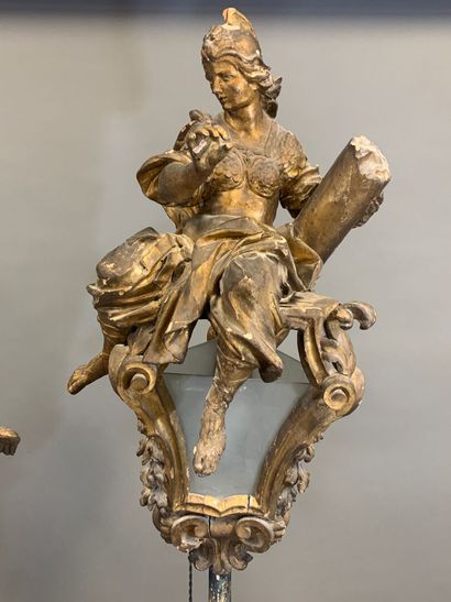 VENICE. Pair of procession lanterns in carved...