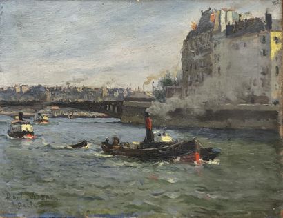 Paul JOBERT (1863 - 1942). The Seine in Paris
Oil...