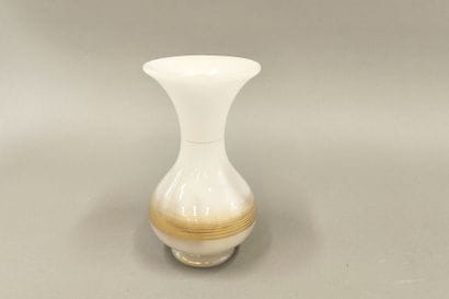 White opaline baluster vase with gilded fillets....