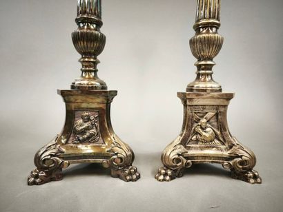 Pair of silver-plated pick-axes with flutes...