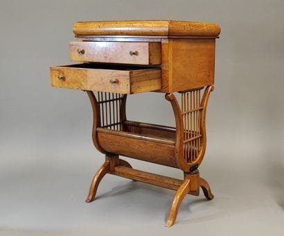 Light wood bowl table, lyre base. Charles...