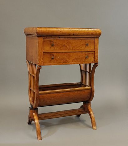 Light wood bowl table, lyre base. Charles...