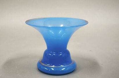 Blue opaline spittoon with gold fillets....