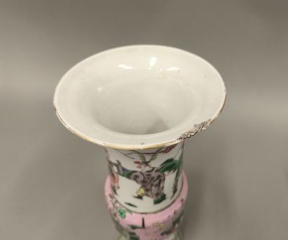 CHINA. Two bulging tube vases of Gu form...