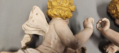ITALY. Pair of cherubs in carved lacquered...