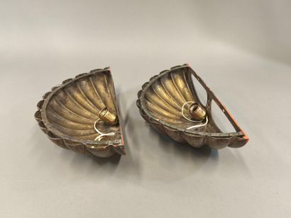 Pair of silver-plated bronze shell-shaped...