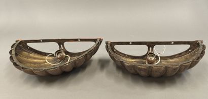 Pair of silver-plated bronze shell-shaped...