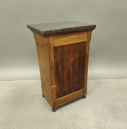 Burr wood night table opening with a door...