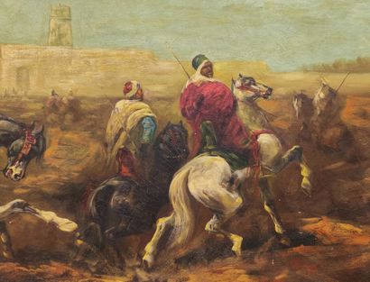 R. WILSON (Orientalist school). Horse Race
Oil...