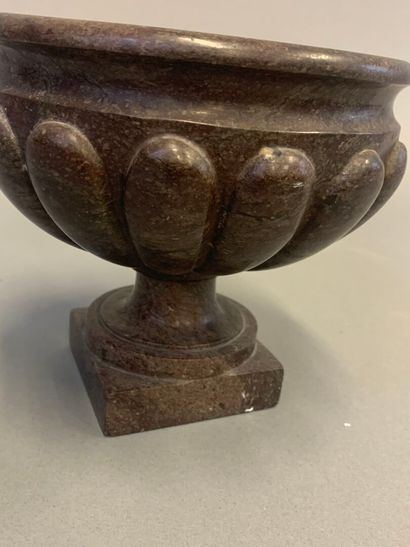 Marble vase on pedestal with gadroons. 
H....