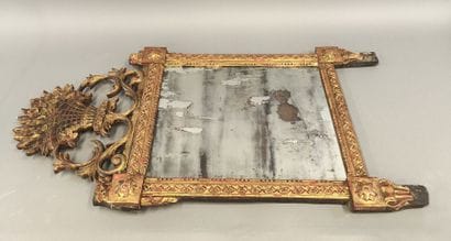 Rectangular gilded carved wood pediment mirror...
