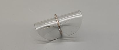 Half-American wedding band in white gold...