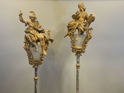VENICE. Pair of procession lanterns in carved...