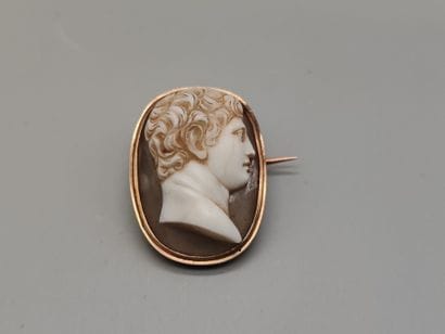 Gold (585) brooch set with a cameo featuring...