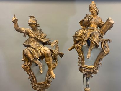 VENICE. Pair of procession lanterns in carved...