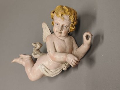 ITALY. Pair of cherubs in carved lacquered...