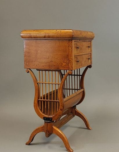 Light wood bowl table, lyre base. Charles...