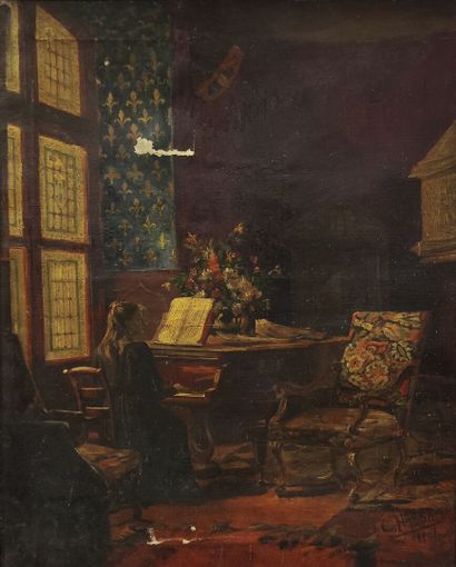 Late 19th century school. Young girl at the...