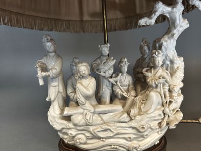 CHINA. Enameled white porcelain group of...