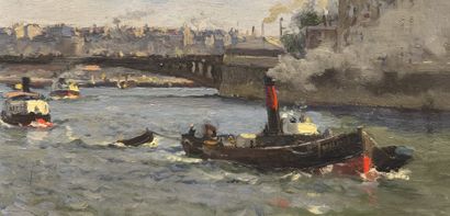 Paul JOBERT (1863 - 1942). The Seine in Paris
Oil...