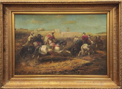 R. WILSON (Orientalist school). Horse Race
Oil...