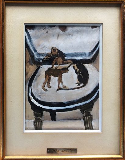 Max JACOB (1876-1944). Monkeys on a seat
Gouache....