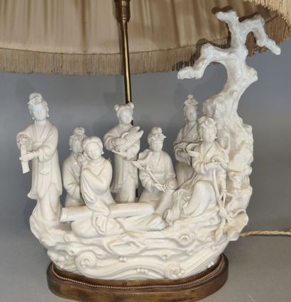 CHINA. Enameled white porcelain group of...