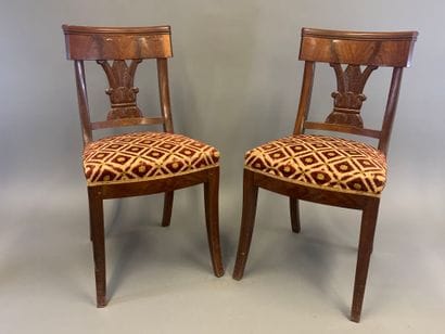 Pair of mahogany chairs, banded back with...