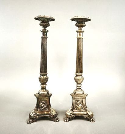 Pair of silver-plated pick-axes with flutes...