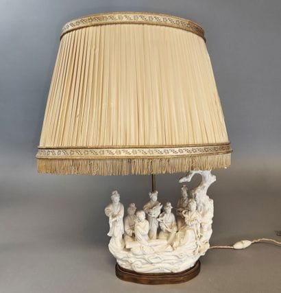 CHINA. Enameled white porcelain group of...