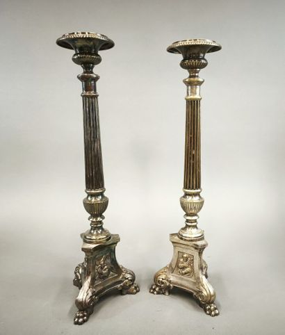 Pair of silver-plated pick-axes with flutes...
