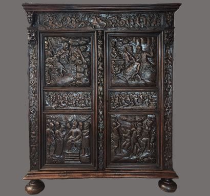 Louis XIII biblical cabinet in natural wood...