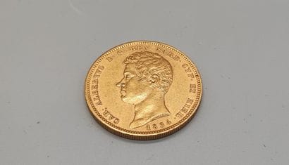Charles Albert 100 lira gold coin, bare head,...