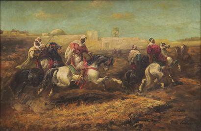R. WILSON (Orientalist school). Horse Race
Oil...