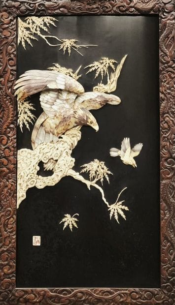 JAPAN, Meiji period (1868-1912). Wooden panel...