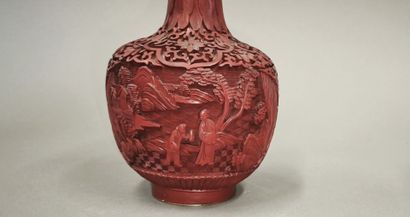 CHINA, 20th century. Pair of cinnabar lacquer...