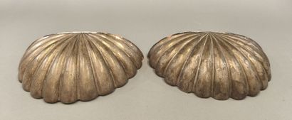 Pair of silver-plated bronze shell-shaped...