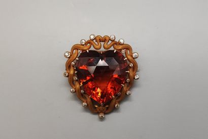Yellow gold (750) pendant brooch set with...