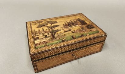 Rectangular straw marquetry chest decorated...