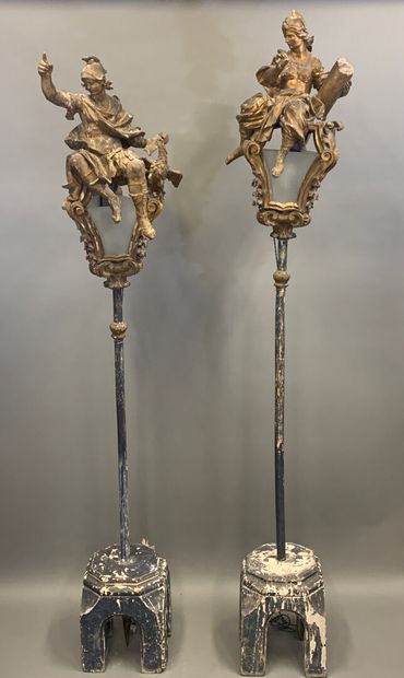 VENICE. Pair of procession lanterns in carved...