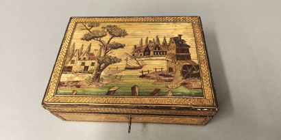 Rectangular straw marquetry chest decorated...