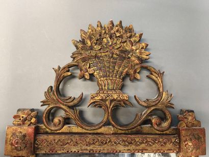 Rectangular gilded carved wood pediment mirror...