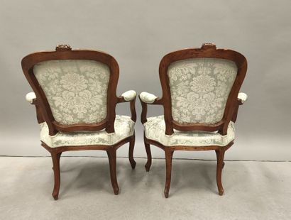Pair of cabriolet armchairs in natural wood...