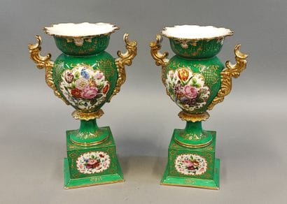 Pair of Paris porcelain vases of baluster...