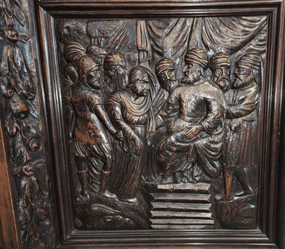 Louis XIII biblical cabinet in natural wood...